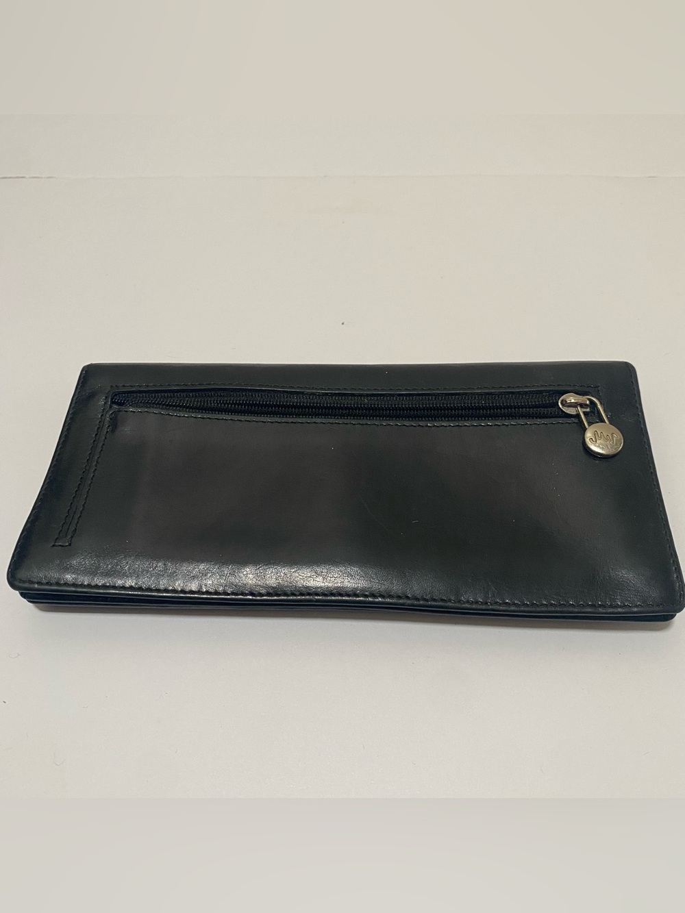 MONSAC Original Black Leather Long Trifold Checkbook Wallet ID Window Snap